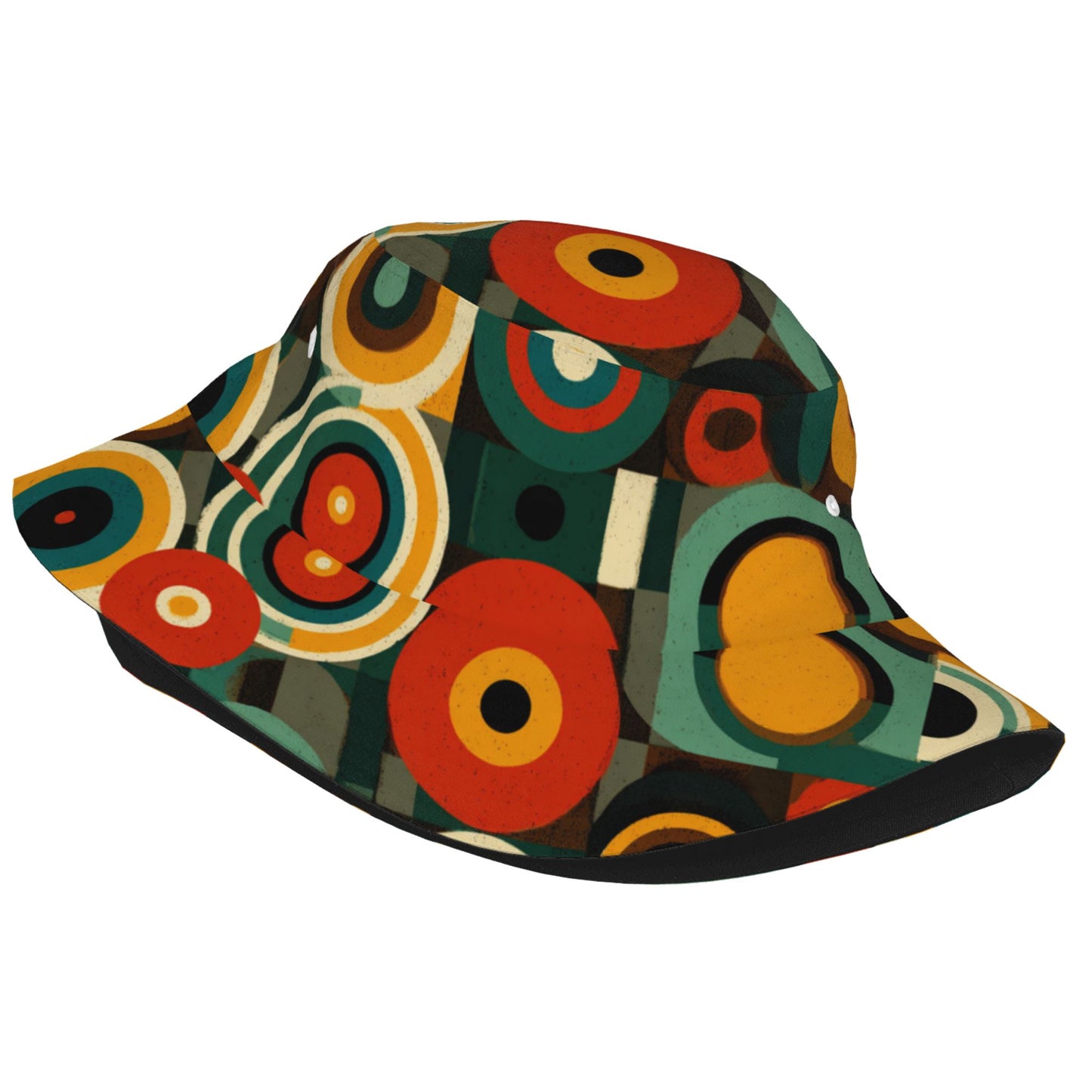 Retro Colorful Geometric Circle Bucket Hat β Unisex Foldable Sun Hat for Streetwear & Travel (Fits Head Size 56β58cm)