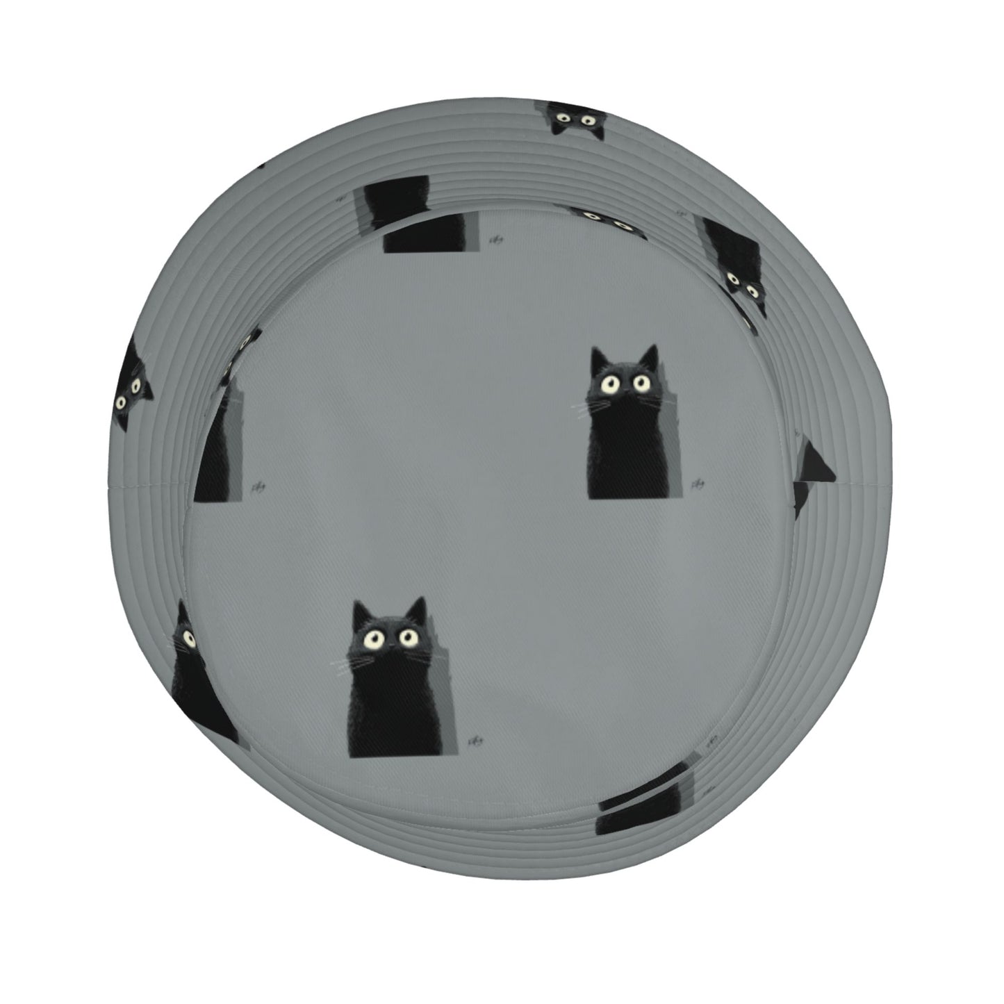 Peekaboo Black Cat Bucket Hat in Gray – Unisex Foldable Sun Hat for Everyday Wear & Travel (Fits 56–58cm Head Size)
