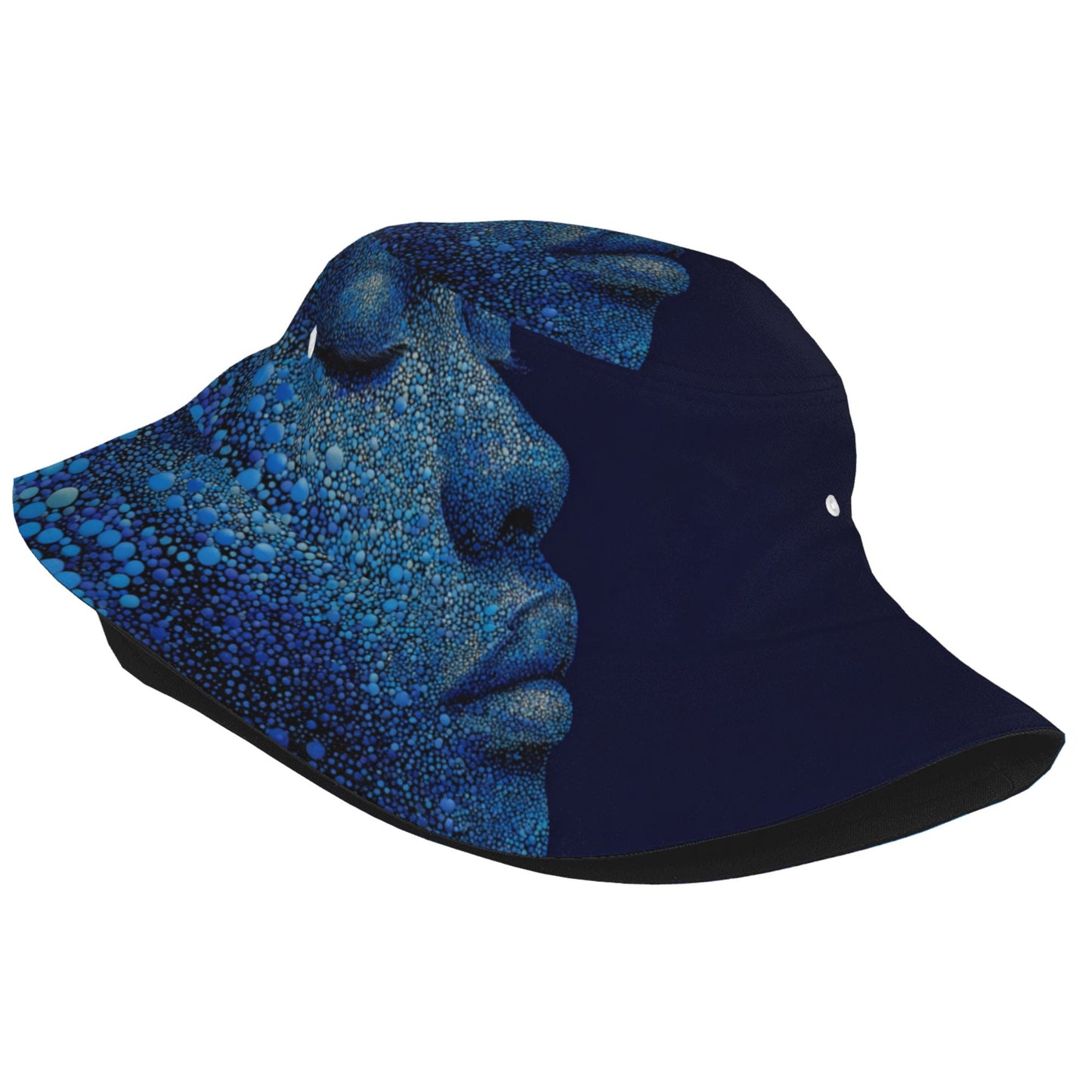 Deep Blue Embossed Portrait Bucket Hat – Unisex Foldable Street Style Sun Hat (Fits Head Size 56–58cm)