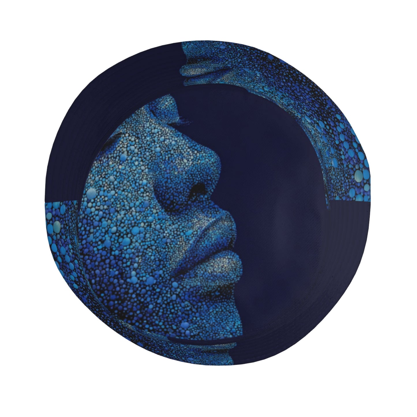 Deep Blue Embossed Portrait Bucket Hat – Unisex Foldable Street Style Sun Hat (Fits Head Size 56–58cm)