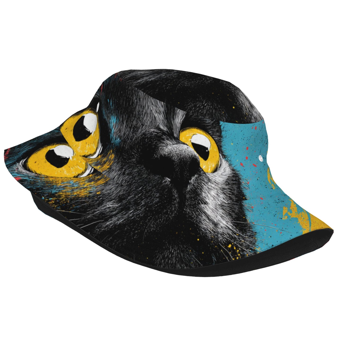 Funny Black Cat Print Bucket Hat – Unisex Foldable Sun Hat for Travel & Streetwear (Head Size 56–58cm)