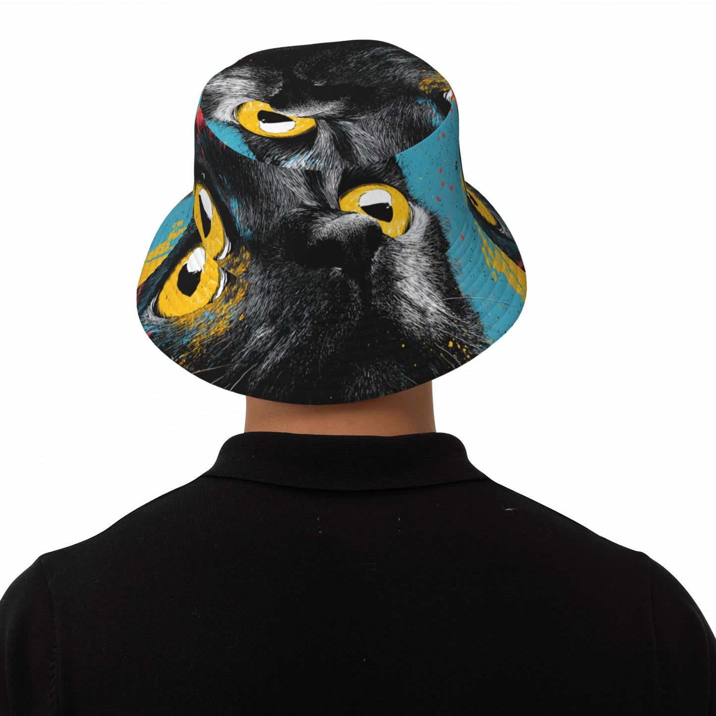 Funny Black Cat Print Bucket Hat – Unisex Foldable Sun Hat for Travel & Streetwear (Head Size 56–58cm)