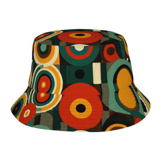 Retro Colorful Geometric Circle Bucket Hat – Unisex Foldable Sun Hat for Streetwear & Travel (Fits Head Size 56–58cm)