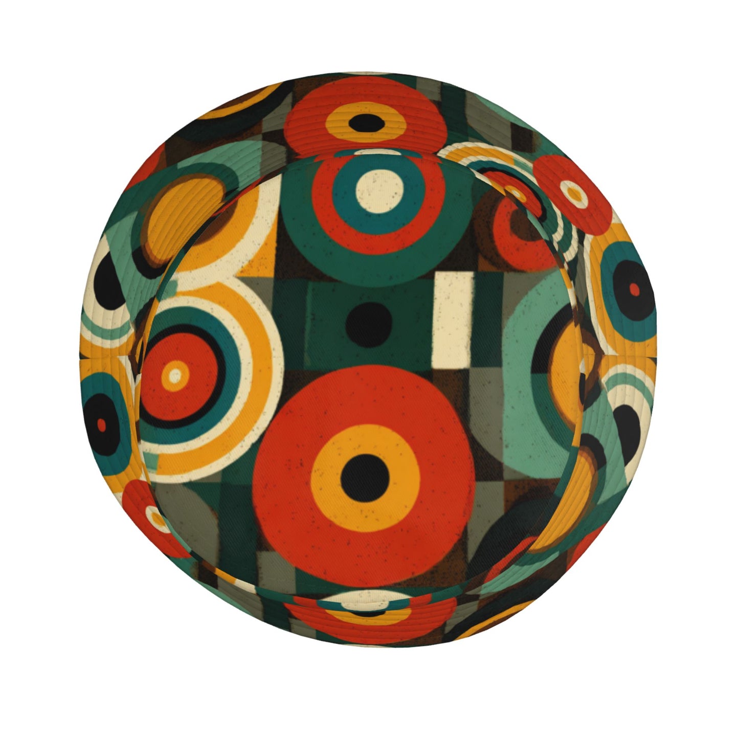 Retro Colorful Geometric Circle Bucket Hat – Unisex Foldable Sun Hat for Streetwear & Travel (Fits Head Size 56–58cm)