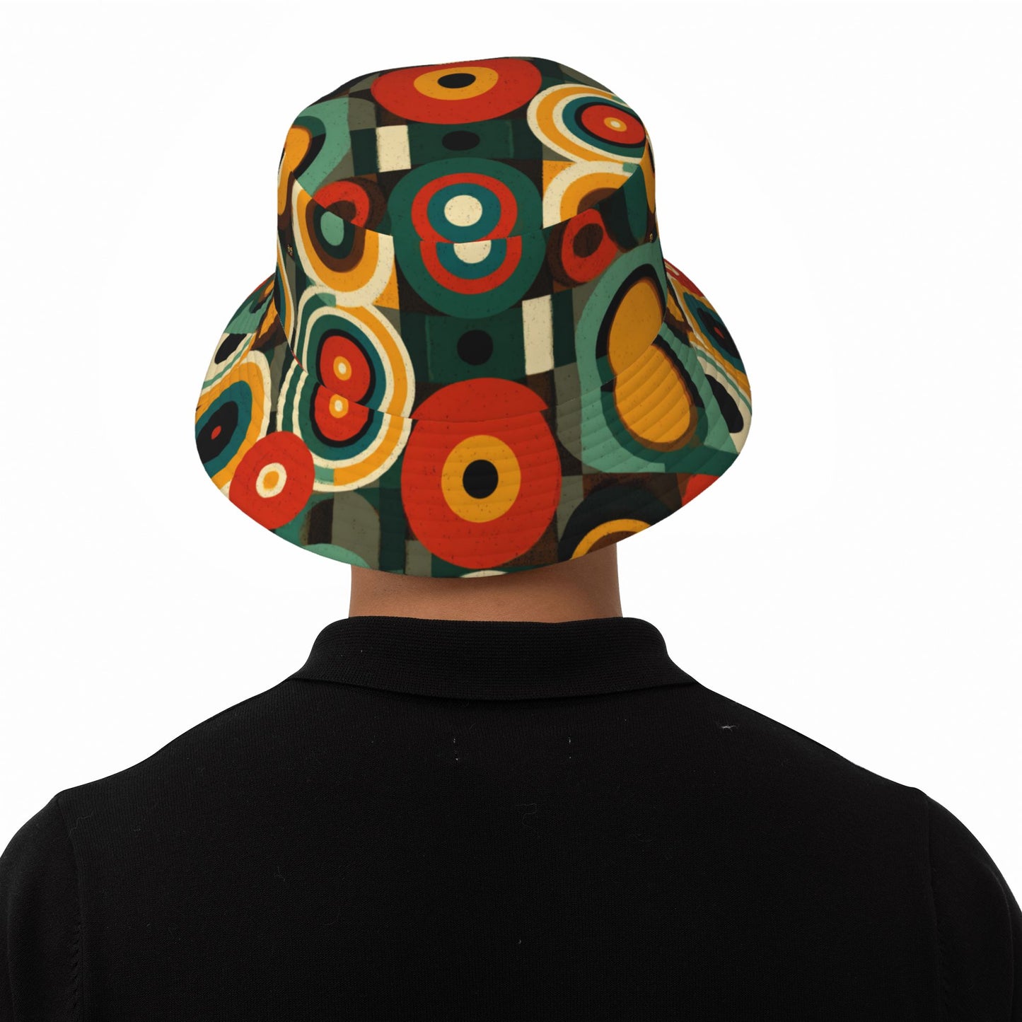 Retro Colorful Geometric Circle Bucket Hat – Unisex Foldable Sun Hat for Streetwear & Travel (Fits Head Size 56–58cm)