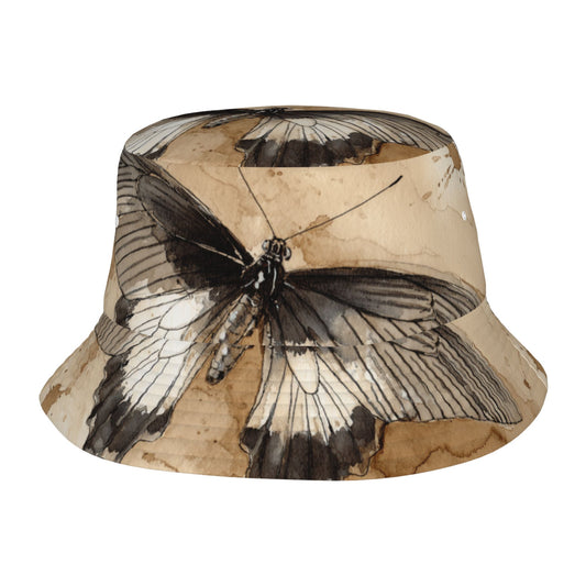 Vintage Butterfly Print Bucket Hat – Unisex Foldable Outdoor Sun Hat for Travel, Festivals & Casual Wear (Fits Head Size 56–58cm)