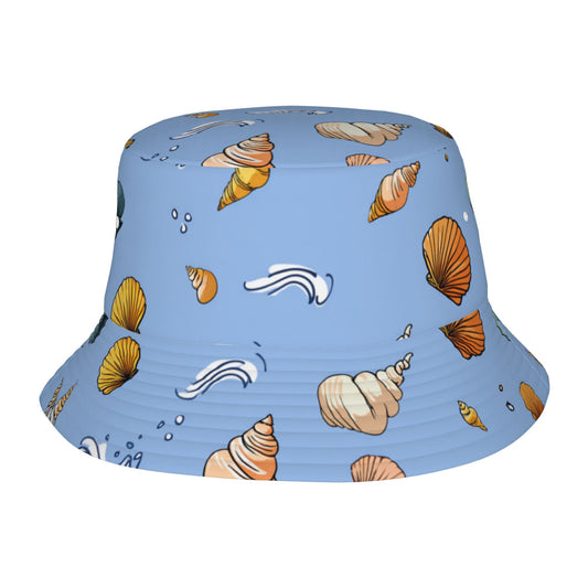 Seashell Print Bucket Hat – Unisex Foldable Sun Hat for Summer Beach, Vacation, and Outdoor Travel (Fits Head Size 56–58cm)